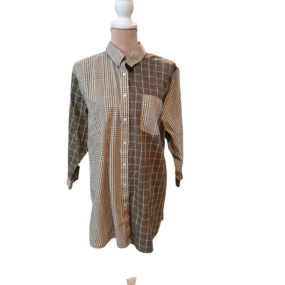 Lands End 18 Green Mixed Plaid Gingham Patchwork Button Down Shirt Tunic Women